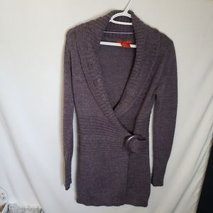Jane blue cardigan with belted closure mauve